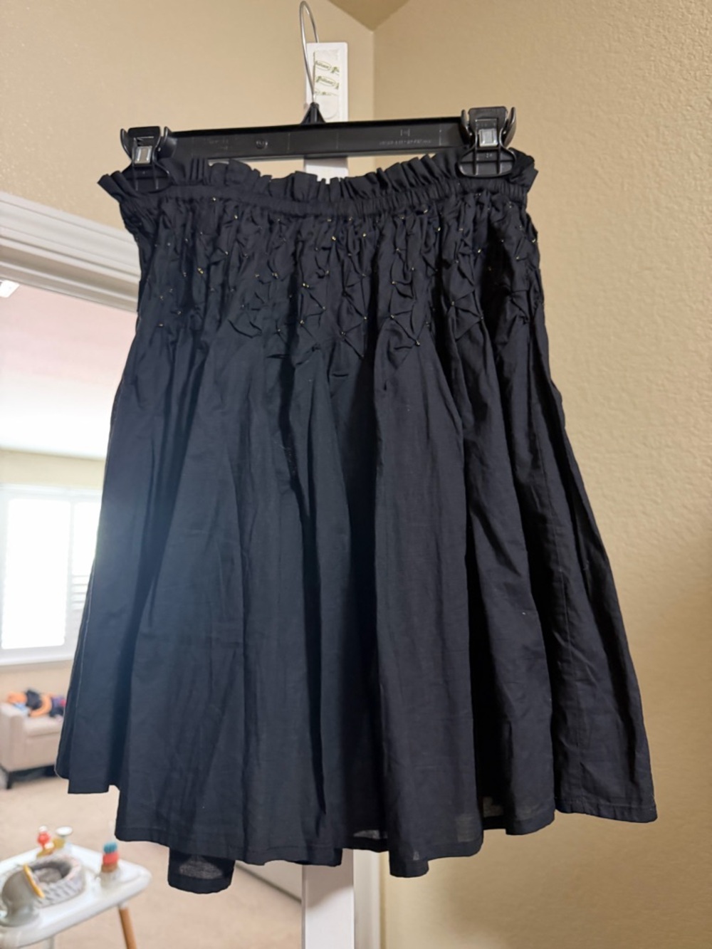 Merlette Eden Gathered Mini Skirt Smocked Waist Charcoal Black Size S